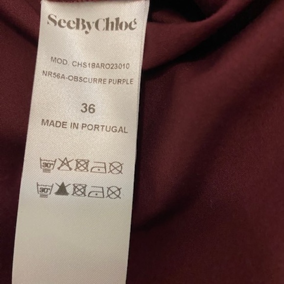 See By Chloe Burgundy Cotton Mini Dress Size 4 NWT - Picture 9 of 10